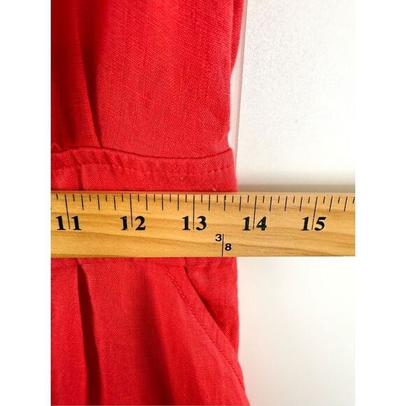 Joie 100% Linen Natural Red Midi V Neck Tank Dress Size 8 - Picture 2 of 9